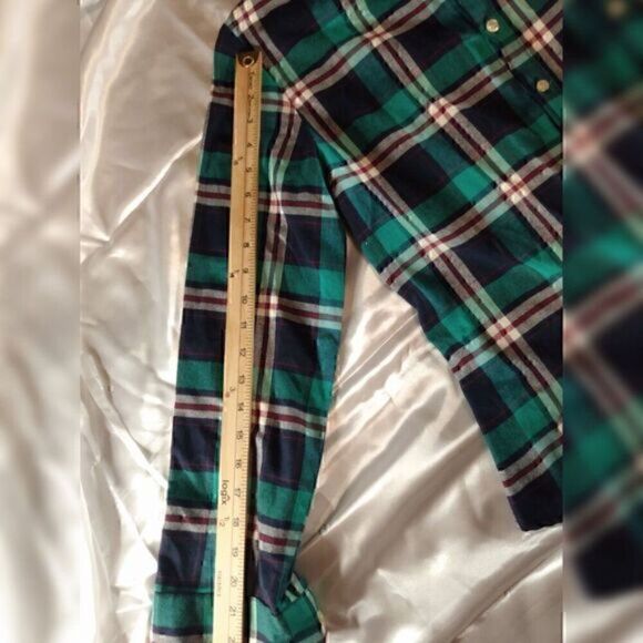 Teal Plaid Button up Long Sleeve Flannel Shirt size M - Picture 5 of 7
